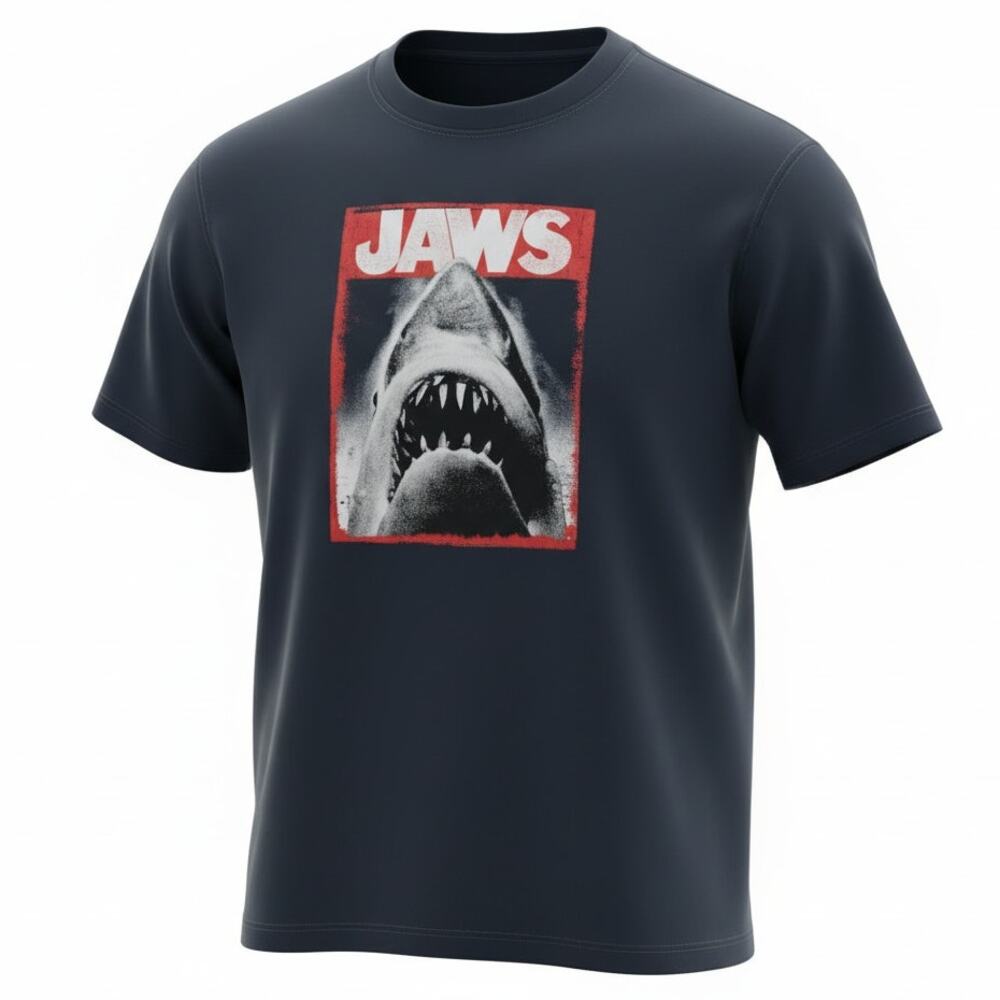 Jaws Movie Graphic T-Shirt Mens 2XL Black Shark Poster Tee Retro Spielberg Vtg
